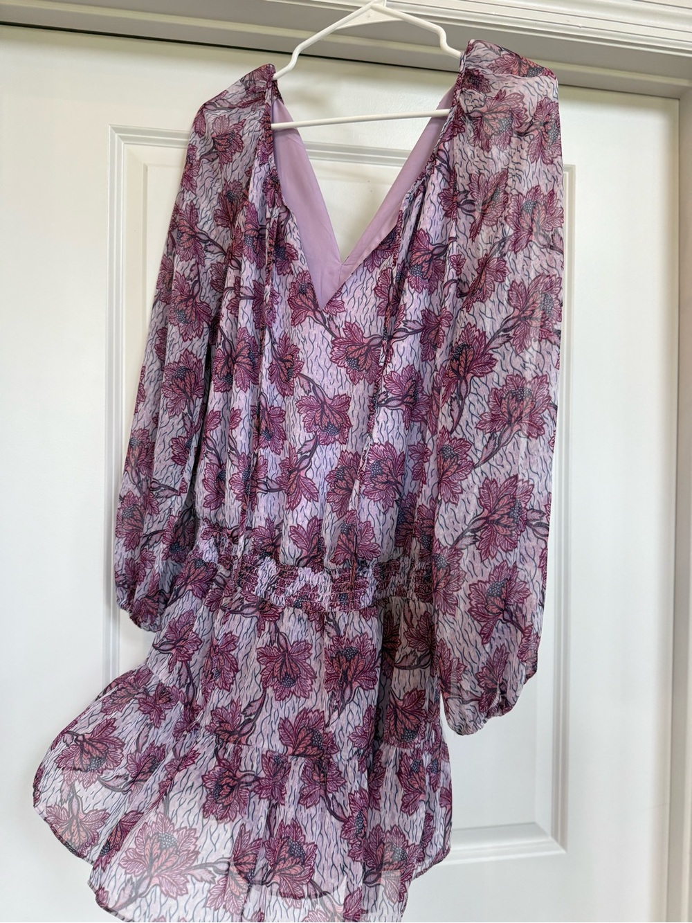 Amanda Uprichard Floral Lavender V-Neck Long Sleeve mini Dress